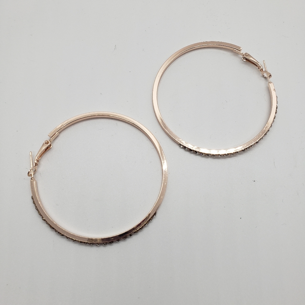Rose Gold Rhinestone Hoop Earrings - Picture 9 of 10